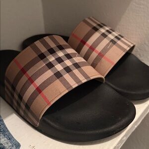 Burberry Checkered Black and Tan Slides